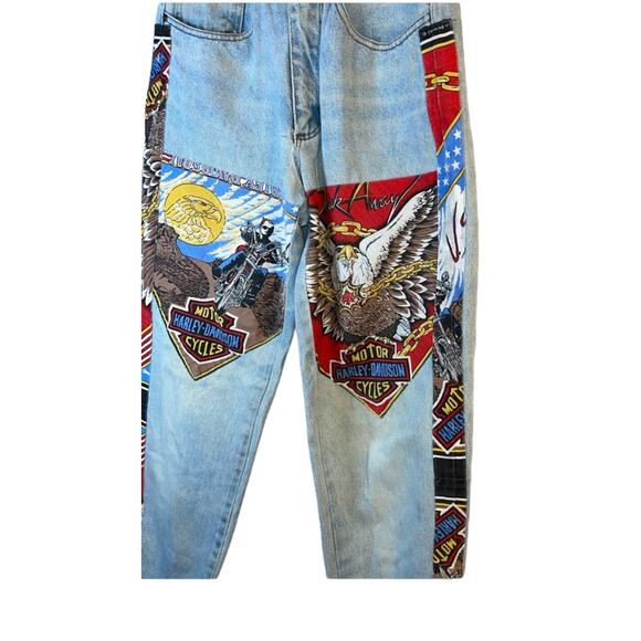 Harley Davidson Vintage Rare 100% Cotton Patch Straight Leg Jeans High Waist 32 - Picture 6 of 12